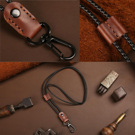 Aolaso Cuir Cordon tour de cou, Lanière tour de cou avec clip en métal solide pour badge d'identit, Longe ajustable pour femmes
