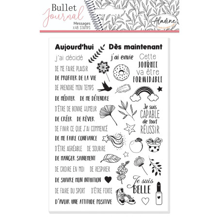 Aladine - Stampo Bullet Journal MESSAGE - Planche de Tampons en Mousse, Empreinte Silicone - Idéal pour Bullet Journal, Scrapboo