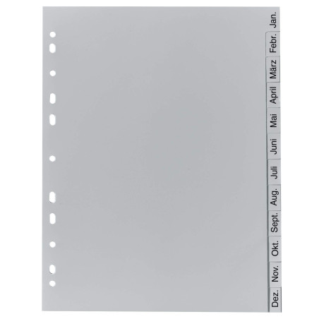 Exacompta - Réf 1812B - Intercalaires en polypropylène gris - 12 touches imprimées janvier à décembre en allemand - adapté pour