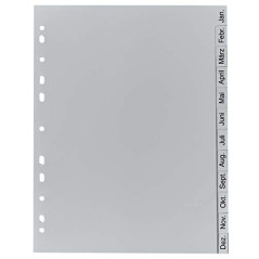 Exacompta - Réf 1812B - Intercalaires en polypropylène gris - 12 touches imprimées janvier à décembre en allemand - adapté pour