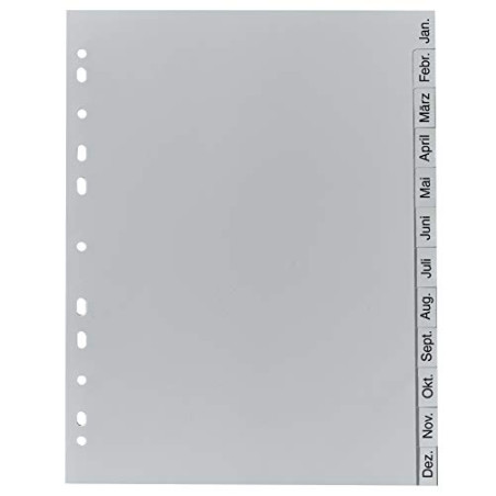 Exacompta - Réf 1812B - Intercalaires en polypropylène gris - 12 touches imprimées janvier à décembre en allemand - adapté pour