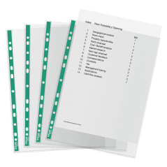 Esselte Pochettes A4 Perforées, Polyéthylène 200 Pochettes, 34 Microns, Embossées avec Dos Vert Renforcé, Idéales pour les Class