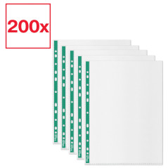 Esselte Pochettes A4 Perforées, Polyéthylène 200 Pochettes, 34 Microns, Embossées avec Dos Vert Renforcé, Idéales pour les Class