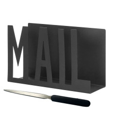 Corbeille à courri, Porte-Lettres en Métal, Trieur de Lettres en Métal Noir, Porte-Lettres Noir, avec Ouvre-Lettre, étagère de C