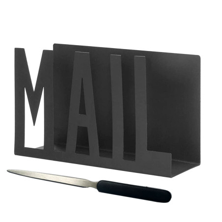 Corbeille à courri, Porte-Lettres en Métal, Trieur de Lettres en Métal Noir, Porte-Lettres Noir, avec Ouvre-Lettre, étagère de C