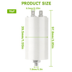 BOJACK CBB60 16uF 450V Condensateur de Démarrage moteur de Moteur pour Pompe de Piscine 16µF 450 Volt 40x70MM Connecteur M8 50/6