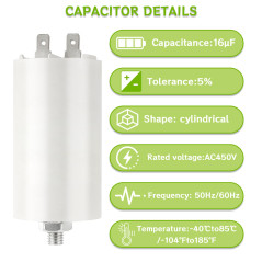 BOJACK CBB60 16uF 450V Condensateur de Démarrage moteur de Moteur pour Pompe de Piscine 16µF 450 Volt 40x70MM Connecteur M8 50/6