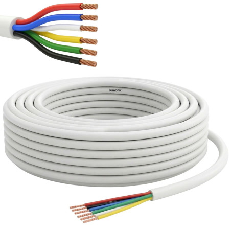 Lumonic 6x0,34mm² RGBW CCT LED Ligne de contrôle 20m | câble gainé 6 fils flexible | LiYY Extension, Câble d'alimentation, Câble