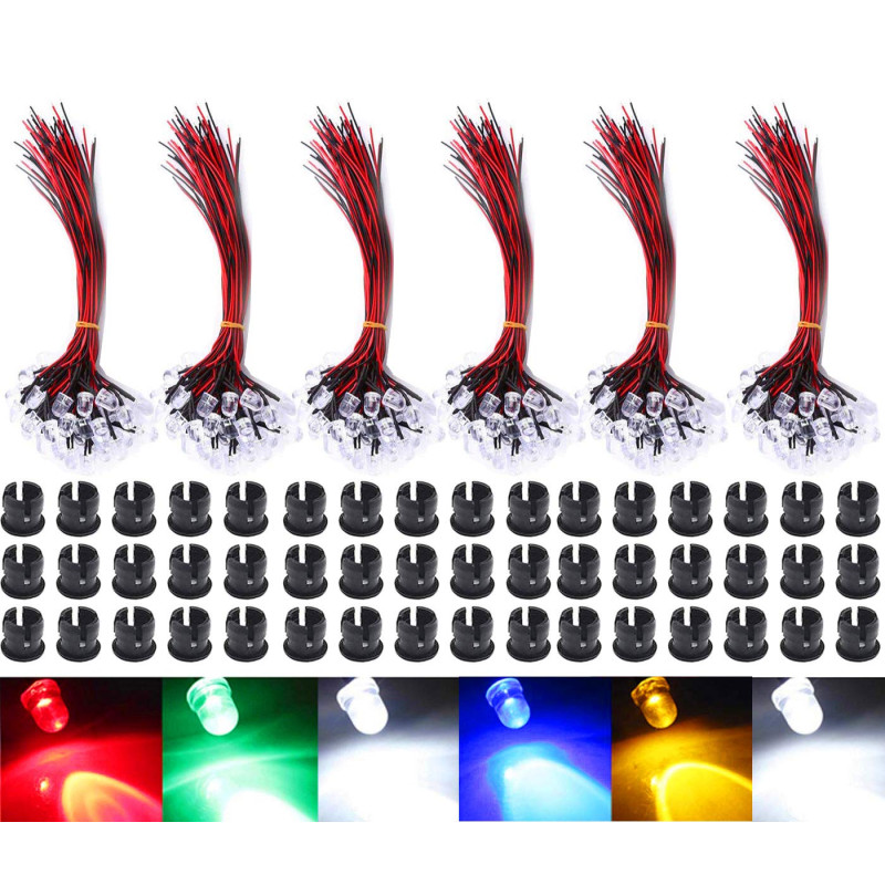 GTIWUNG 60Pcs 5mm Diode LED Pré-câblée Lumière, Diode Ampoule LED Câblé, Diode électroluminescente + 60Pcs Plastique 5mm LED Lum GTIWUNG 60Pcs 5mm Diode LED Pré-câblée Lumière, Diode Ampoule LED Câblé, Diode électroluminescente + 60Pcs Plastique 5mm LED Lum