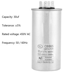 CBB65A-1 30uF 50 / 60Hz Condensateur de moteur, condensateurs cylindriques Condensateur de Démarrage 450V AC pour Réfrigérateur/