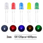 YIXISI 600pcs 3mm Bi-pin LED Diode électroluminescente, Tête ronde colorée, Haute luminosité lampe LED, diode rond, 5 couleurs(B YIXISI 600pcs 3mm Bi-pin LED Diode électroluminescente, Tête ronde colorée, Haute luminosité lampe LED, diode rond, 5 couleurs(B