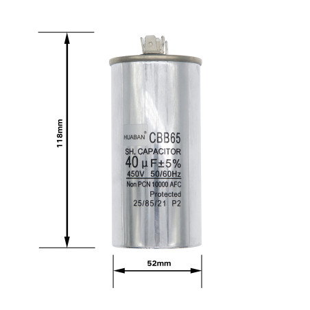 HUABAN 2 Pièces 40 uF Condensateur de démarrage CBB65 450V 50/60Hz Coquille en aluminium pour climatiseur