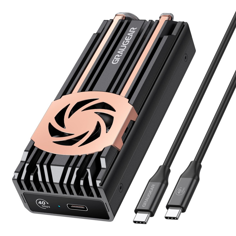GRAUGEAR Boîtier SSD M.2 Externe [40 Gbit/s] en Aluminium pour NVMe PCIe 4x4 M2 2280, USB 4.0, Câble USB-C 40 Gbps, M-Key, Refro