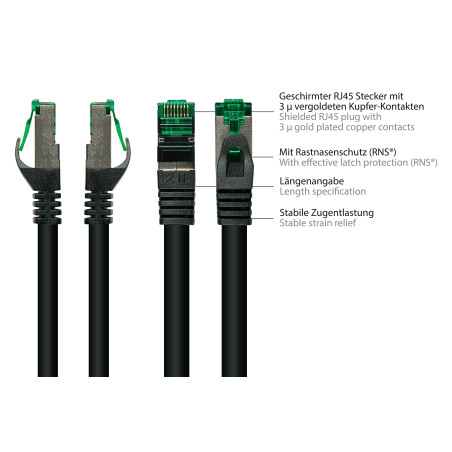 Good Connections Câble Patch d'extérieur catégorie 6A - IP66-10-GIGABIT - Conducteur en cuivre/CU - S/FTP - 500 MHz - pour l'ext
