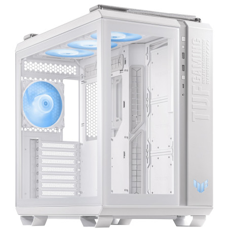 ASUS TUF Gaming GT502 Plus Blanc – Boîtier Tour avec Panneau latéral et façade en Verre trempé et 4 Ventilateurs 120 mm