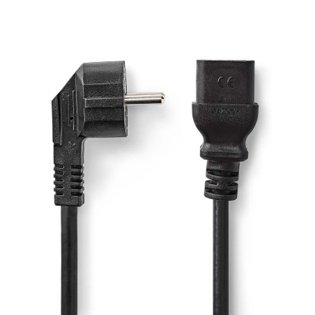 Nedis Câble d'alimentation - Fiche de Contact de Protection - IEC-320-C19 - Coudé - Droit - Nickelé - 2 m - Rond - PVC - Noir - 