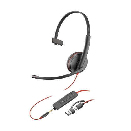 Poly Casque Mono USB-C/A et 3,5 mm Blackwire C3215
