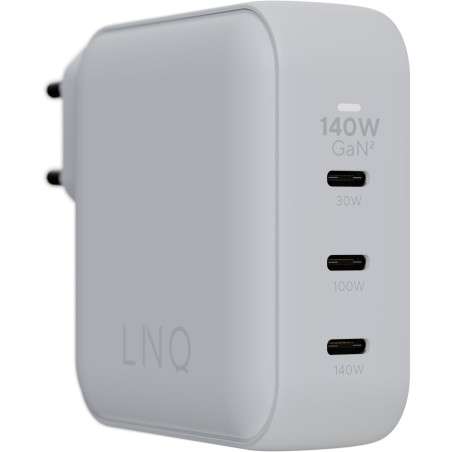 LINQ Connects, Chargeur de Maison 140W, Technologie GaN2, Connexion USB-C, Technologie de Charge Rapide, 3 Ports