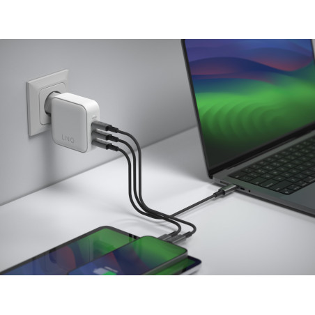 LINQ Connects, Chargeur de Maison 140W, Technologie GaN2, Connexion USB-C, Technologie de Charge Rapide, 3 Ports