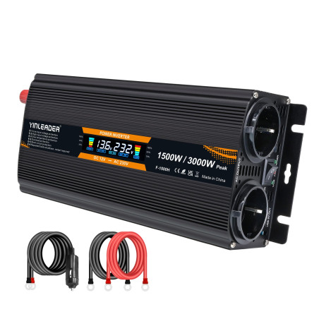 Convertisseur 12v 220v 1500W /3000W convertisseur de Tension Onduleur avec écran LCD USB