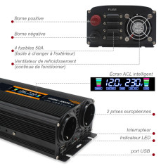 Convertisseur 12v 220v 1500W /3000W convertisseur de Tension Onduleur avec écran LCD USB