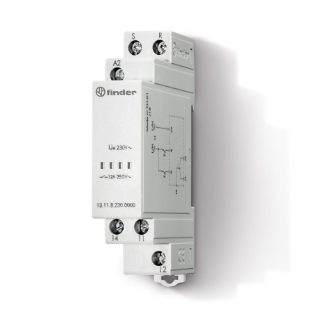 Finder 131182300000PAS Relais bistable modulaire 230 Vac avec Inverseur 12 A montage Rail 35 mm Commande Set/Reset