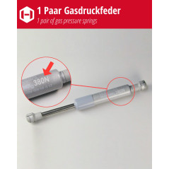 Gedotec 2x ressort à gaz 380N - Amortisseur à gaz Kesseböhmer pour ferrure pivotante HSB - Amortisseur pour volet, porte d'armoi
