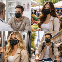 CRAZYCHIC - x51 Masque Chirurgical Médical NOIR Type IIR - Certifié CE Norme EN14683 - Masque Jetable 3 Plis Protection Respirat