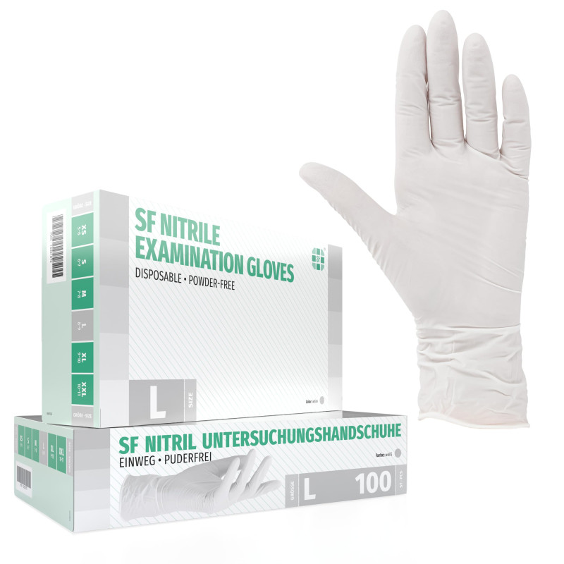 SF Gants nitrile blancs L – 100 gants jetables, non poudrés, sans latex, résistants, pour la cuisine, l’usage médical, le ménage SF Gants nitrile blancs L – 100 gants jetables, non poudrés, sans latex, résistants, pour la cuisine, l’usage médical, le ménage