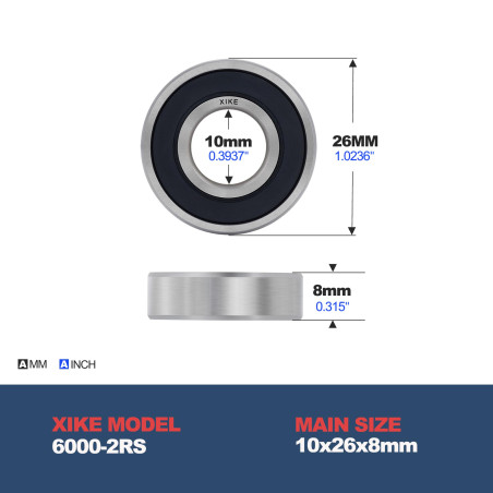 XiKe 4 pièces 6000-2RS Roulement à billes 10x26x8mm, Chromé acier et Double scellé et Pré-lubrifié, 6000RS Roulements à billes à