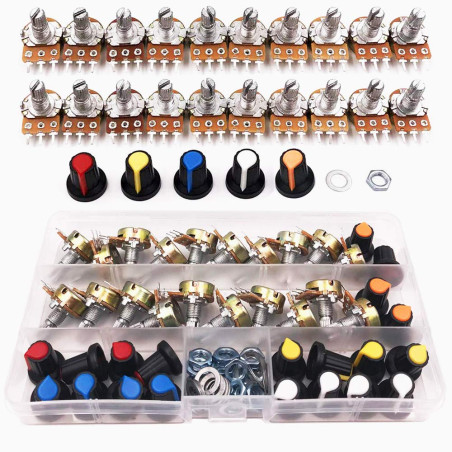 GTIWUNG 20Pcs B5K B10K B20K B50K B100K Kit Linéaire Rotatif Potentiomètre, Potentiomètre Rotatif, Potentiomètre Linéaire 3 Borne