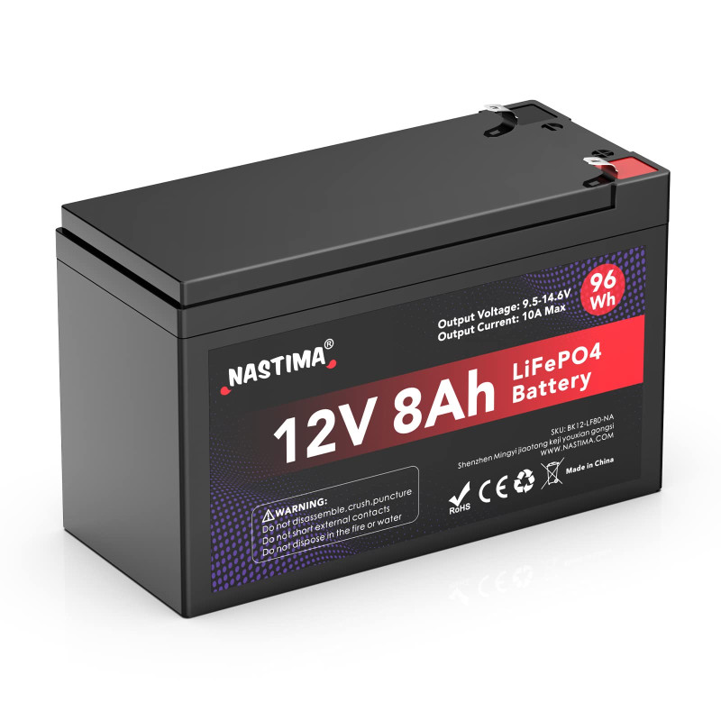 NASTIMA Batterie Rechargeable 12V 8Ah LiFePO4 avec Protection BMS et Cycle Profond 4000, adaptée aux Kits de Panneaux solaires, 