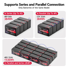 NASTIMA Batterie Rechargeable 12V 8Ah LiFePO4 avec Protection BMS et Cycle Profond 4000, adaptée aux Kits de Panneaux solaires, 