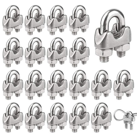 20 Pièces Serre Cable Acier M3 Serre Cable Inox 304 U Boulon Clip de Câble Métalliques pour Câble Métallique en Acier de 3 mm Co