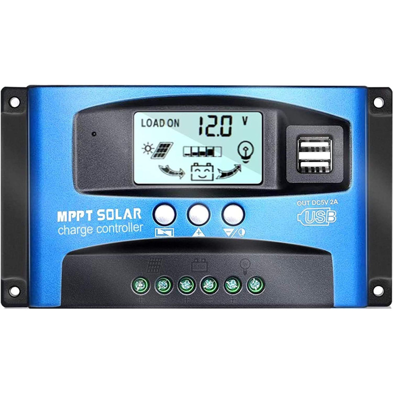 60 A MPPT Régulateur de charge solaire 12 V/24 V avec double port USB, écran LCD Régulateur de ch 60 A MPPT Régulateur de charge solaire 12 V/24 V avec double port USB, écran LCD Régulateur de ch
