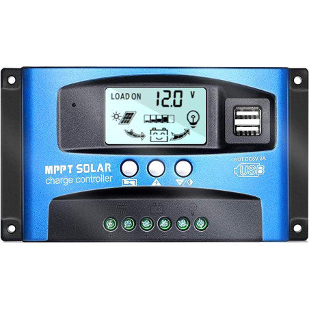 60 A MPPT Régulateur de charge solaire 12 V/24 V avec double port USB, écran LCD Régulateur de ch