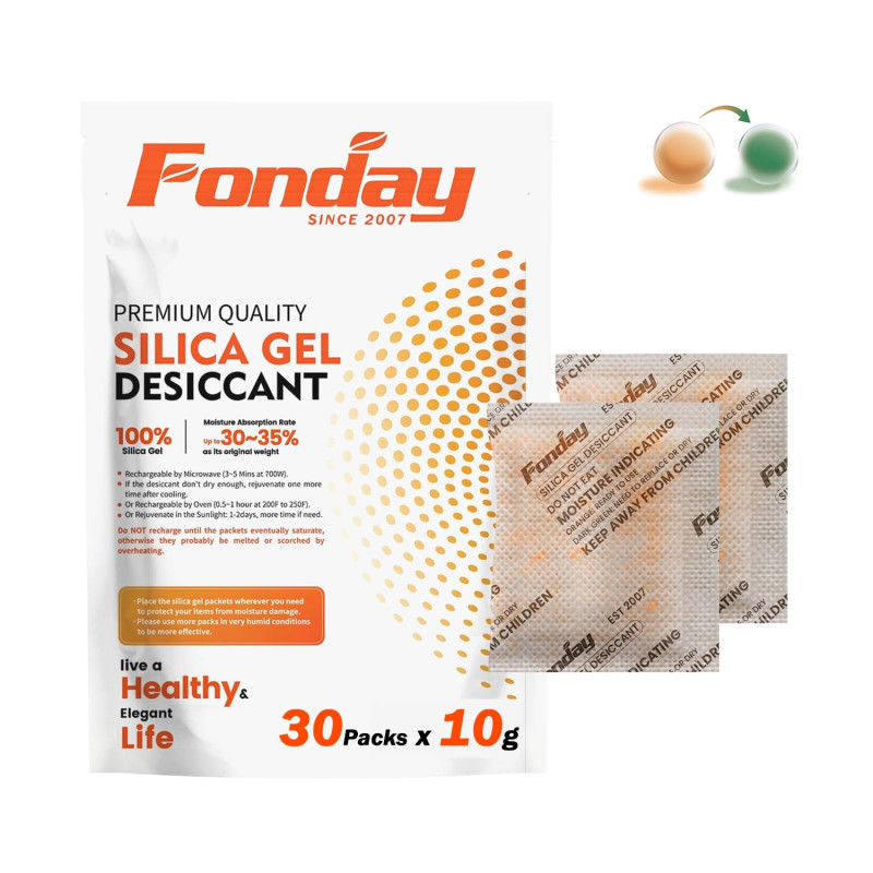 Lot de 30 sachets de gel de silice rechargeables Fonday de qualité alimentaire à réactivation rapide indiquant l'humidité orange Lot de 30 sachets de gel de silice rechargeables Fonday de qualité alimentaire à réactivation rapide indiquant l'humidité orange
