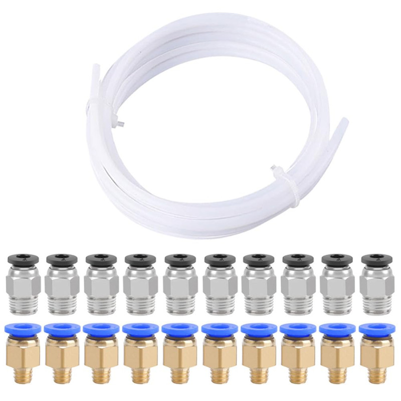 QitinDasen 5 Mètres 3D Imprimante PTFE Téflon Tube, avec 10 Pièces PC4-M6 Pneumatique Connecteur et 10 Pièces PC4-M10 Pneumatiqu