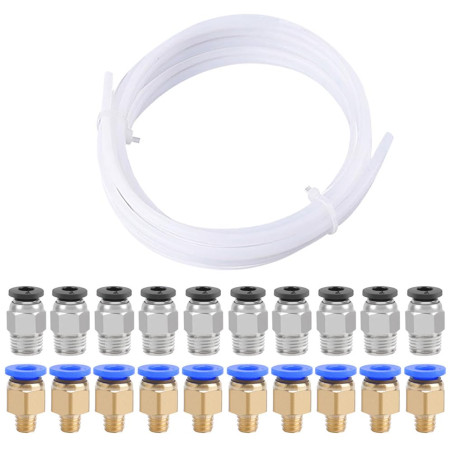 QitinDasen 5 Mètres 3D Imprimante PTFE Téflon Tube, avec 10 Pièces PC4-M6 Pneumatique Connecteur et 10 Pièces PC4-M10 Pneumatiqu