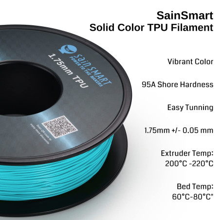 SainSmart Filament en TPU souple pour imprimante 3D - 1,75 mm - 800 g - Précision dimensionnelle +/- 0,05 mm - Cyan fluo