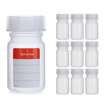 Octopus 10 bouteilles de 50 ml à col large en LDPE avec bouchon à vis, bouteilles vides pour la chimie, bouteilles de laboratoir