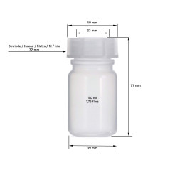 Octopus 10 bouteilles de 50 ml à col large en LDPE avec bouchon à vis, bouteilles vides pour la chimie, bouteilles de laboratoir