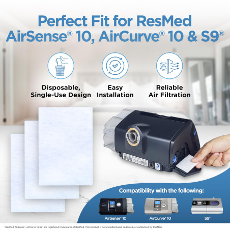 resplabs Filtres CPAP pour ResMed AirSense 10 et AirCurve 10-60 Filtres Jetables de Remplacement - Compatible S9