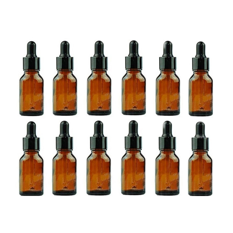Lot de 12 flacons en verre ambré de 15 ml pour huiles essentielles, flacons rechargeables pour maquillage, échantillons cosmétiq Lot de 12 flacons en verre ambré de 15 ml pour huiles essentielles, flacons rechargeables pour maquillage, échantillons cosmétiq