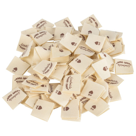 AIYONG 100pcs Étiquettes en Tissu Étiquettes Vêtements, Étiquette Coudre Fait à la Main, Etiquette Tissées Étiquette pour Étique