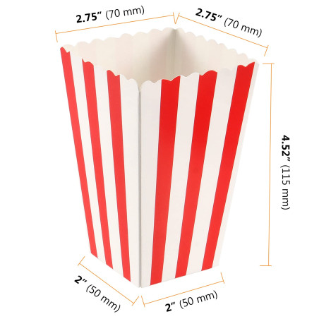 SEUNMUK 120 boîtes de pop-corn en papier rayé, 280 g/m², mini sacs de pop-corn en carton, petites boîtes de bonbons en papier, p