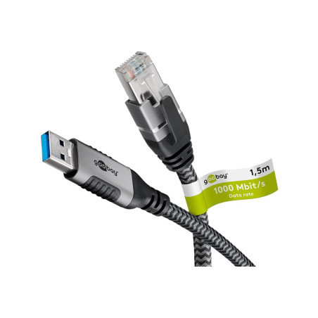 goobay 5m LAN-USB Câble 1 Gbit Transfert de données - USB A 3.0 vers RJ45 Ethernet Le câble CAT 6 connecte le routeur et l’ordin