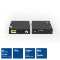 ACT Kit d'extension HDMI, HDMI sur Ethernet vers 60 m sur CAT6, boîtier en métal, vidéo 4K @ 30 Hz, statut LED, boucle locale HD