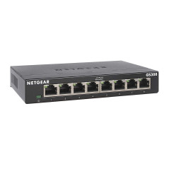 NETGEAR (GS308) Switch Ethernet 8 Ports RJ45 Métal Gigabit(10/100/1000),switch RJ45, Plug-and-Play, silencieux sans ventilateur