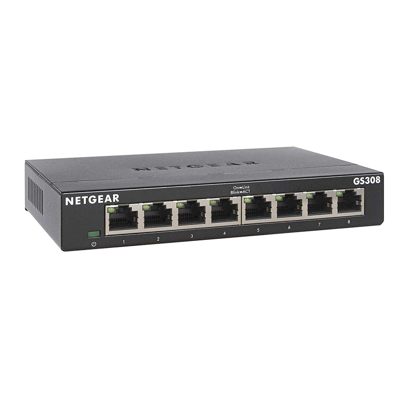NETGEAR (GS308) Switch Ethernet 8 Ports RJ45 Métal Gigabit(10/100/1000),switch RJ45, Plug-and-Play, silencieux sans ventilateur NETGEAR (GS308) Switch Ethernet 8 Ports RJ45 Métal Gigabit(10/100/1000),switch RJ45, Plug-and-Play, silencieux sans ventilateur